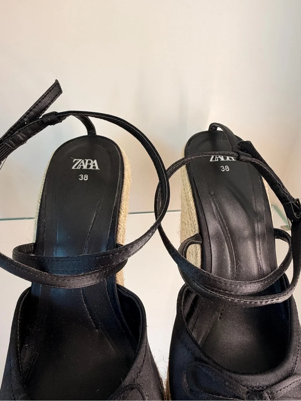 Zara Black Espadrille Wedge Sandals with Ankle Straps
